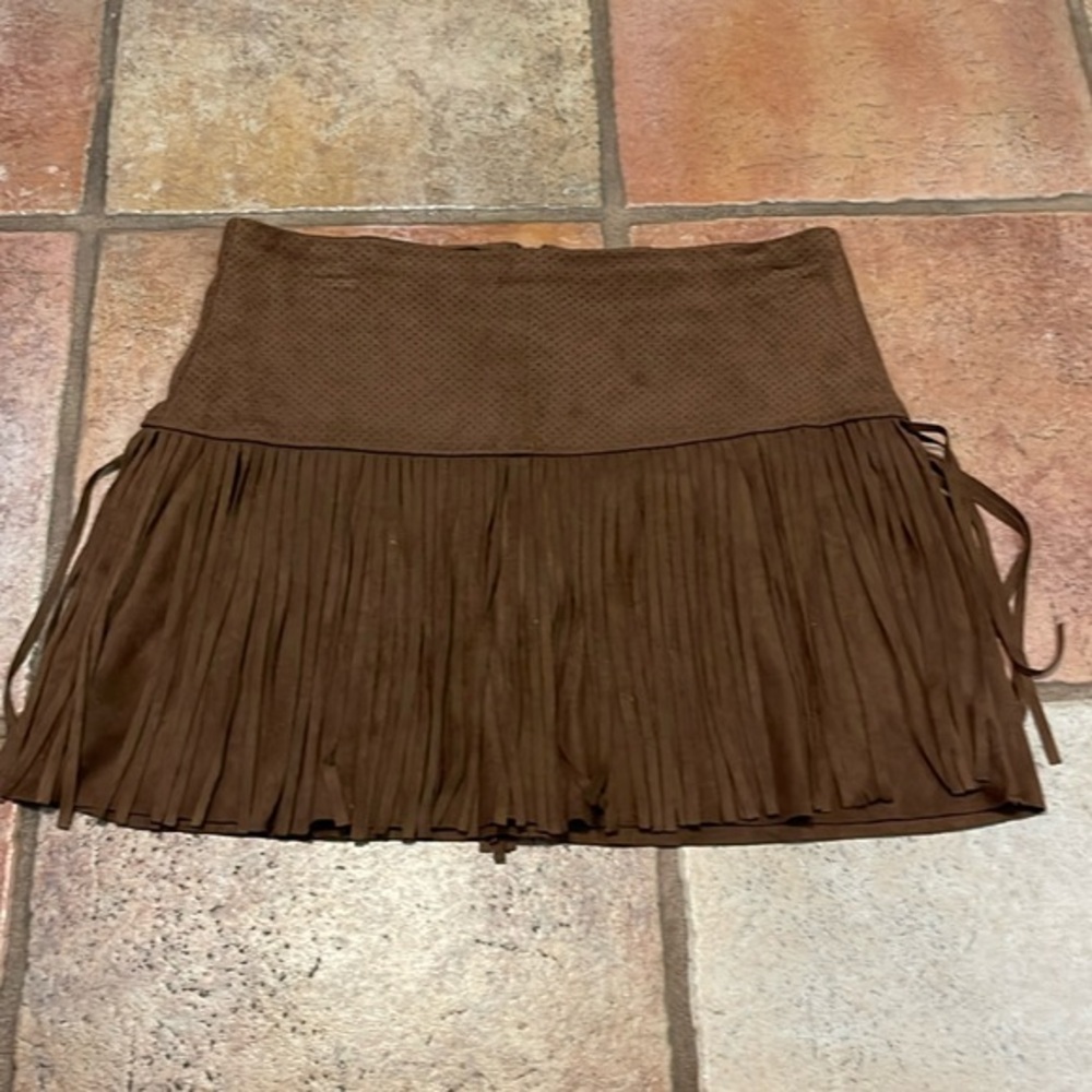American Rag vegan suede fringe mini skirt size 0